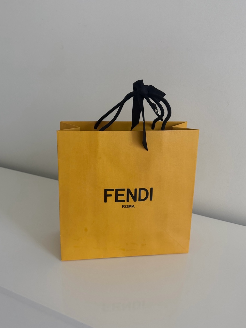 Fendi Yellow Shopping Bag with Black Ribbon Handles